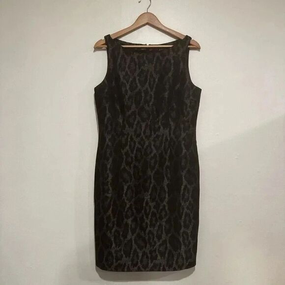 Ann Taylor Women’s Black Leopard Shiny Midi Dress Size 10 - Picture 1 of 5